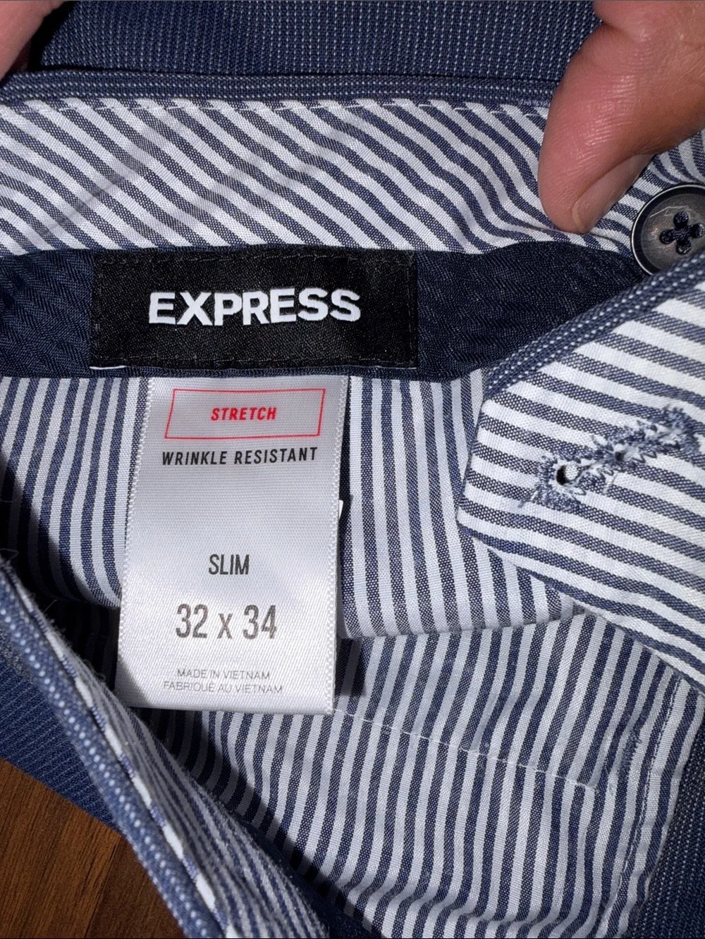 Express Slim Stretch Navy Dress Pants - Striped Lining
